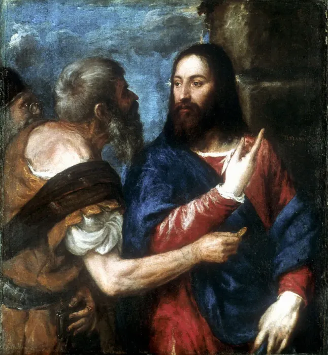 Framed Print : The Tribute Money, 1560-1568. Artist: Titian Framed Print : The Tribute Money, 1560-1568. Artist: Titian