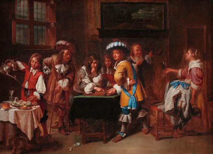Framed Print : Trictrac Players; Chequers Players, 1648-1710. Creator: Charles Emanuel Biset Framed Print : Trictrac Players; Chequers Players, 1648-1710. Creator: Charles Emanuel Biset
