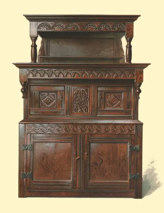 Framed Print : Tridarn, oak court cupboard, 1904. Artist: Shirley Slocombe Framed Print : Tridarn, oak court cupboard, 1904. Artist: Shirley Slocombe
