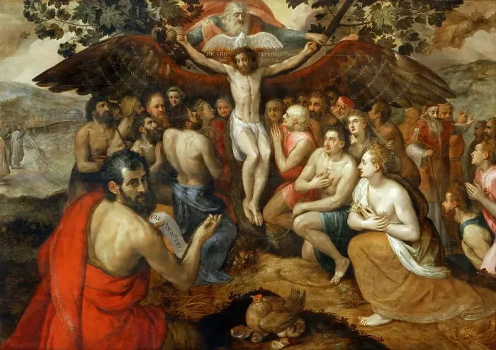 Framed Print : The Trinity, 1562. Creator: Floris, Frans, the Elder (1519-1570) Framed Print : The Trinity, 1562. Creator: Floris, Frans, the Elder (1519-1570)