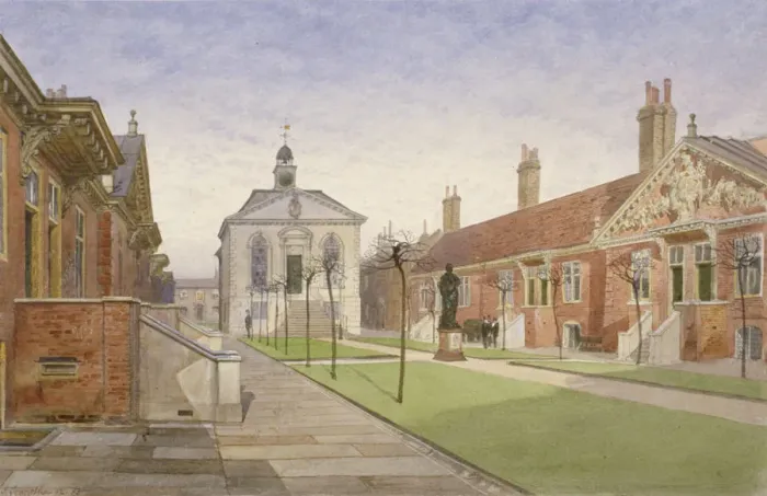 Framed Print : Trinity Almshouses and Trinity Chapel, Mile End Road, Stepney, London, 1883. Artist Framed Print : Trinity Almshouses and Trinity Chapel, Mile End Road, Stepney, London, 1883. Artist