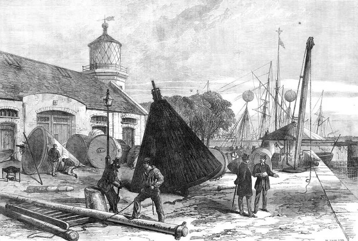 Framed Print : The Trinity Buoy Wharf, Blackwall, 1868. Creator: Mason Jackson Framed Print : The Trinity Buoy Wharf, Blackwall, 1868. Creator: Mason Jackson