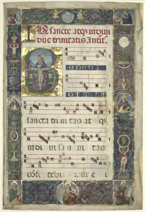 Framed Print : The Trinity: Leaf from a Gradual with Initial B, c. 1496-1502. Creator: Perugino (Italian Framed Print : The Trinity: Leaf from a Gradual with Initial B, c. 1496-1502. Creator: Perugino (Italian