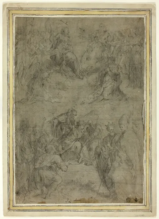 Framed Print : Trinity with the Virgin, and Ten Saints, c.1565. Creator: Tommaso Manzuoli Framed Print : Trinity with the Virgin, and Ten Saints, c.1565. Creator: Tommaso Manzuoli