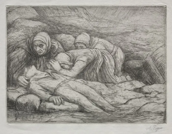 Framed Print : Triomphe de la Mort: La Mort chez une famille de Marins. Creator: Alphonse Legros (French Framed Print : Triomphe de la Mort: La Mort chez une famille de Marins. Creator: Alphonse Legros (French