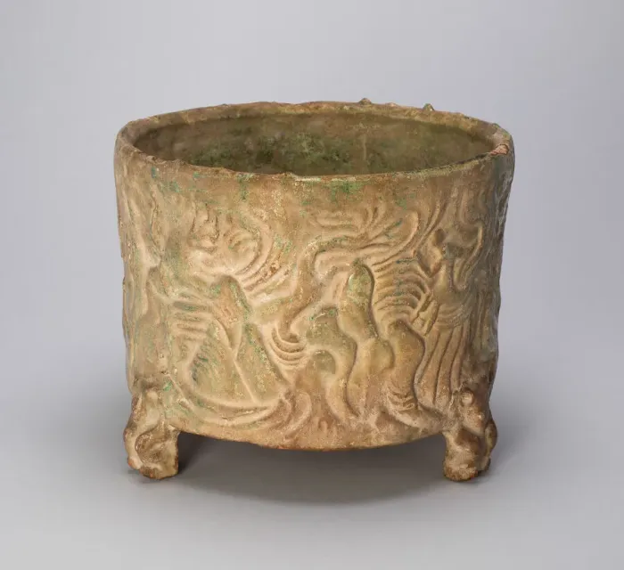 Framed Print : Tripod Cylindrical Jar (Lian or Zun) with Creatures Amid Hills... Eastern Han dynasty (A