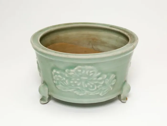 Framed Print : Tripod Incense Holder with Floral Design, Ming dynasty (1368-1644). Creator: Unknown Framed Print : Tripod Incense Holder with Floral Design, Ming dynasty (1368-1644). Creator: Unknown