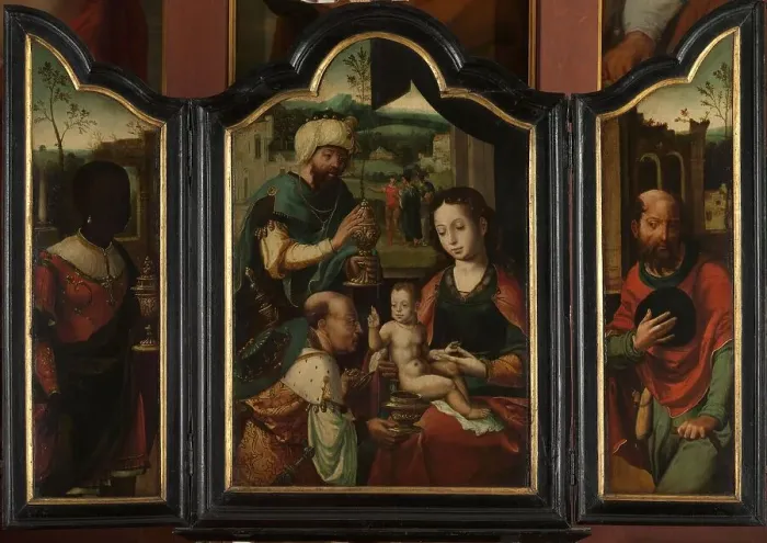 Framed Print : Triptych with the Adoration of the Magi, 1520-1550. Creator: Workshop of Pieter Coecke van Aelst Framed Print : Triptych with the Adoration of the Magi, 1520-1550. Creator: Workshop of Pieter Coecke van Aelst