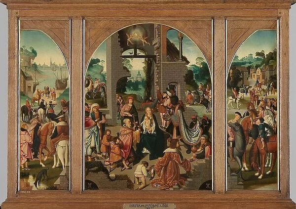 Triptych with Adoration of the Magi (center and inner wings), Saint Antony Abbot (left, outer wing) Creator: Master of Alkmaar