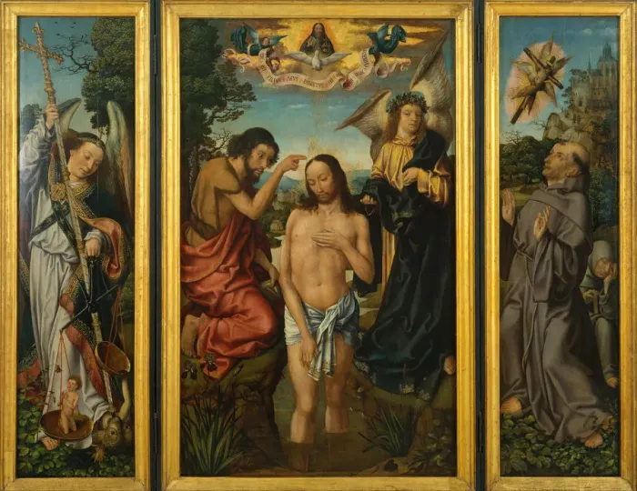 Framed Print : Triptych of the Baptism of Christ. Artist: Master of Frankfurt (1460-ca. 1533) Framed Print : Triptych of the Baptism of Christ. Artist: Master of Frankfurt (1460-ca. 1533)