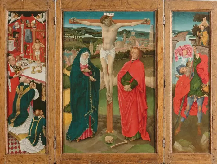 Framed Print : Triptych with the Crucifixion, c.1460. Creator: Anon Framed Print : Triptych with the Crucifixion, c.1460. Creator: Anon