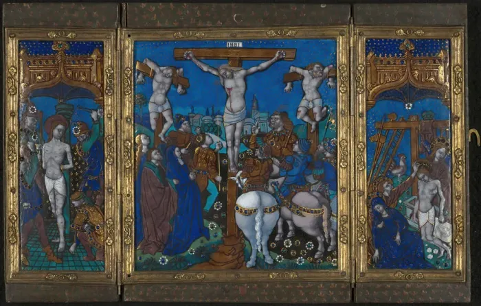 Framed Print : Triptych with The Crucifixion, The Flagellation, and The Entombment, Limoges, c. 1500 Framed Print : Triptych with The Crucifixion, The Flagellation, and The Entombment, Limoges, c. 1500