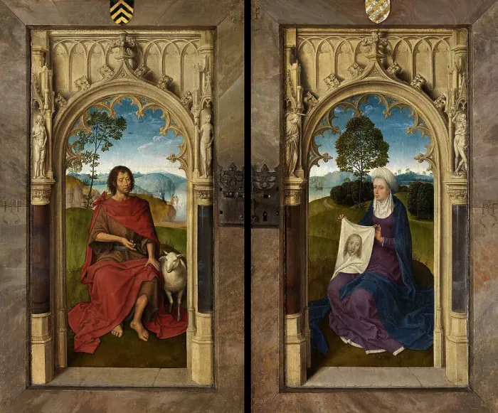 Framed Print : Triptych of Jan Floreins, Reverse: Saint John the Baptist and Saint Veronica, 1479. Creator: Memling; Hans (1433 / 40-1494) Framed Print : Triptych of Jan Floreins, Reverse: Saint John the Baptist and Saint Veronica, 1479. Creator: Memling; Hans (1433 / 40-1494)