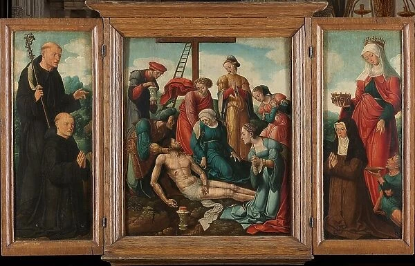 Triptych with the Lamentation of Christ (center), flanked by the male Donor with Saint Benedict (lef Creator: Cornelis Buys the Younger)