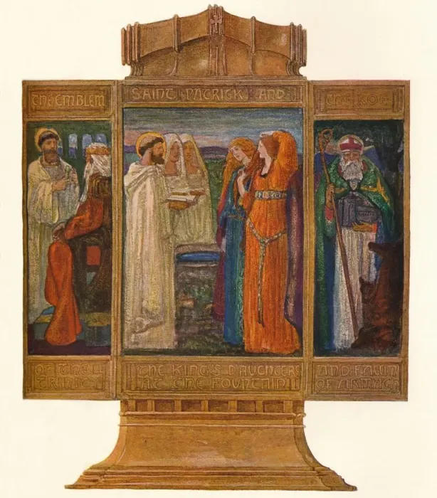 Framed Print : Triptych in Painted enamels: Scenes from the life of St. Patrick, 1903. Artist: Alexander Fisher Framed Print : Triptych in Painted enamels: Scenes from the life of St. Patrick, 1903. Artist: Alexander Fisher
