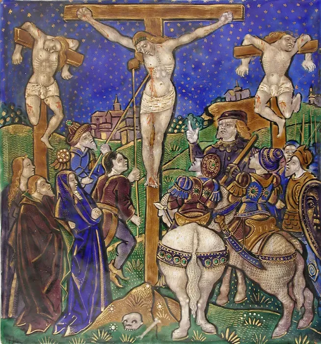 Framed Print : Triptych Panel with the Crucifixion, French, early 16th century. Creator: Unknown Framed Print : Triptych Panel with the Crucifixion, French, early 16th century. Creator: Unknown