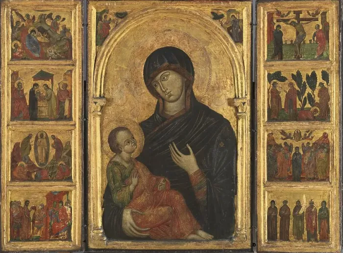 Framed Print : Triptych with the Virgin and Child, 1300. Creator: Anon Framed Print : Triptych with the Virgin and Child, 1300. Creator: Anon