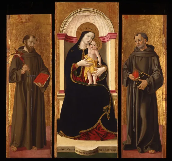 Framed Print : Triptych: Virgin and child with Saints Francis and Anthony Abbot Framed Print : Triptych: Virgin and child with Saints Francis and Anthony Abbot