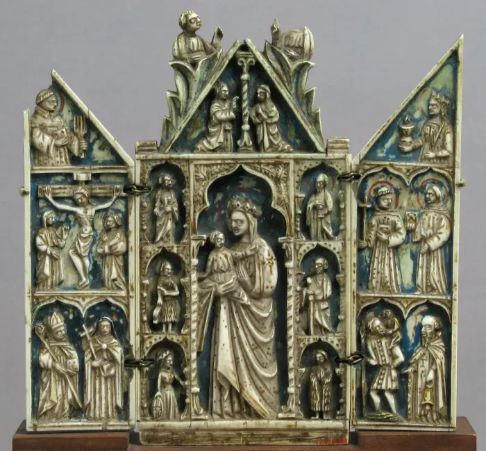 Framed Print : Triptych with Virgin and Child and Saints, Italian, 15th century (?). Creator: Unknown Framed Print : Triptych with Virgin and Child and Saints, Italian, 15th century (?). Creator: Unknown