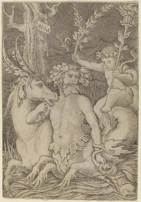 Framed Print : Triton Carrying a Child, c. 1507. Creator: Nicoletto da Modena Framed Print : Triton Carrying a Child, c. 1507. Creator: Nicoletto da Modena
