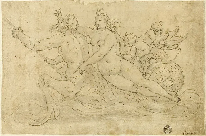 Framed Print : Triton, Nereid, and Putti, n.d. Creator: Giuseppe Mazzuoli the Elder Framed Print : Triton, Nereid, and Putti, n.d. Creator: Giuseppe Mazzuoli the Elder