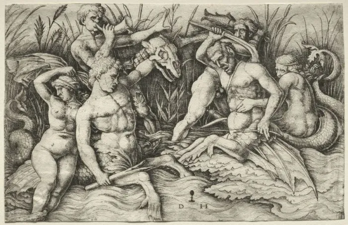 Framed Print : Two Tritons fighting - Battle of the Sea Gods (right portion). Creator: Daniel I Hopfer (German, c Framed Print : Two Tritons fighting - Battle of the Sea Gods (right portion). Creator: Daniel I Hopfer (German, c