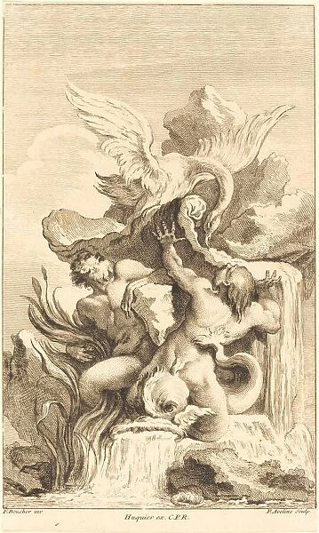 Two Tritons and a Swan, in or after 1736. Creator: Pierre Alexandre Aveline