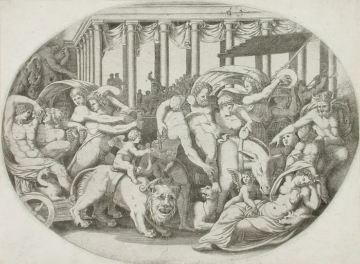 Framed Print : Triumph of Bacchus, 1543. Creator: Enea Vico Framed Print : Triumph of Bacchus, 1543. Creator: Enea Vico