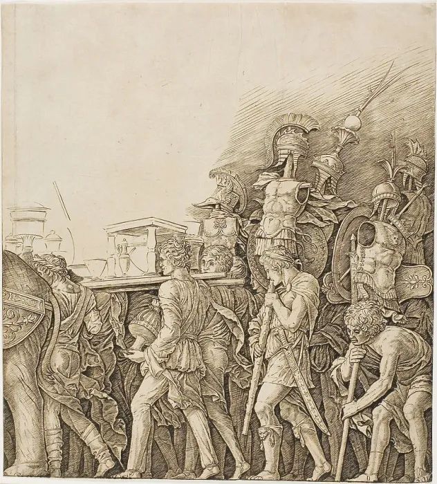 Framed Print : Triumph of Caesar: Soldiers Carrying Trophies, c.1495. Creator: School of Andrea Mantegna Framed Print : Triumph of Caesar: Soldiers Carrying Trophies, c.1495. Creator: School of Andrea Mantegna