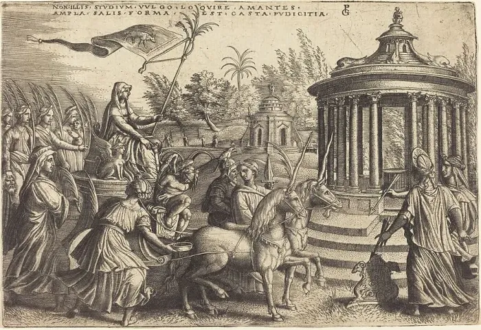 Framed Print : The Triumph of Chastity, c. 1539. Creator: Georg Pencz Framed Print : The Triumph of Chastity, c. 1539. Creator: Georg Pencz