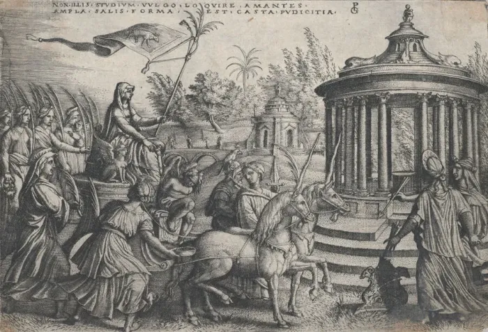 Framed Print : The Triumph of Chastity on Love, from the Triumphs of Petrarch. Creator: Georg Pencz Framed Print : The Triumph of Chastity on Love, from the Triumphs of Petrarch. Creator: Georg Pencz