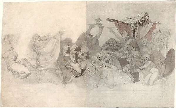 Triumph of Death: Three Skeletons Invading a Bacchanal Orchestrated by a Magician or an... 1770-71. Creator: Henry Fuseli