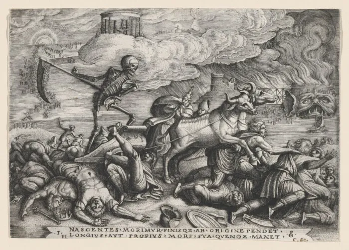 Framed Print : The Triumph of Death on Time, from The Triumph of Petrarch. Creator: Georg Pencz Framed Print : The Triumph of Death on Time, from The Triumph of Petrarch. Creator: Georg Pencz