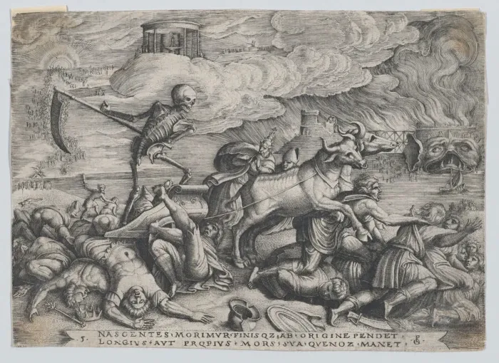 Framed Print : The Triumph of Death on Time, from The Triumph of Petrarch. Creator: Georg Pencz Framed Print : The Triumph of Death on Time, from The Triumph of Petrarch. Creator: Georg Pencz