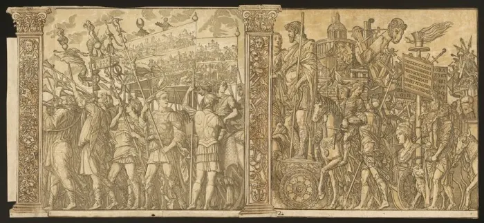Framed Print : The Triumph of Julius Caesar [no. 1 and 2 plus 2 columns], 1599. Creator: Andrea Andreani