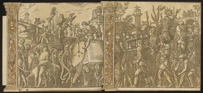 Framed Print : The Triumph of Julius Caesar [no. 5 and 6 plus 2 columns], 1599. Creator: Andrea Andreani