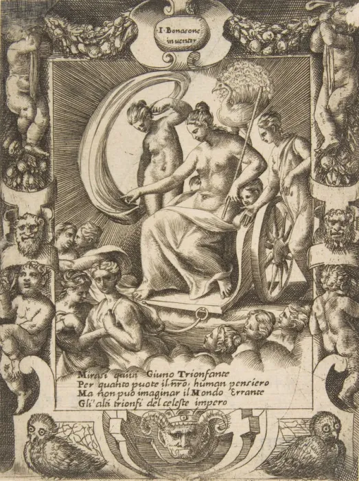 Framed Print : The triumph of Juno who is sat in a carriage, set within a elaborate frame, from the ( Framed Print : The triumph of Juno who is sat in a carriage, set within a elaborate frame, from the (