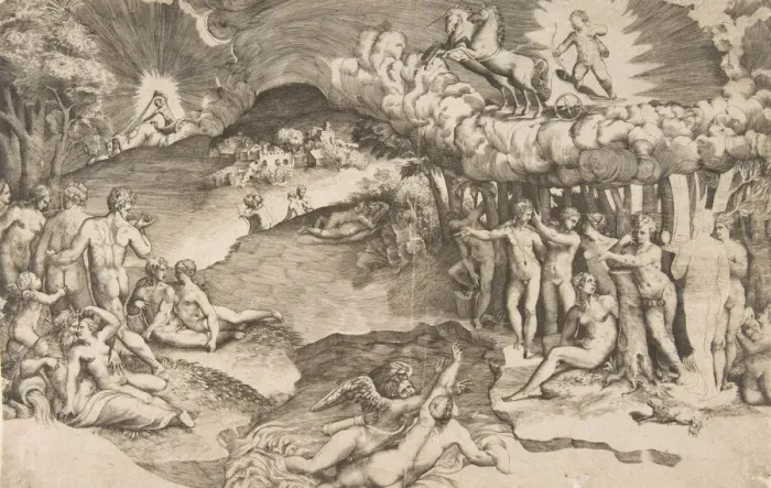 Framed Print : The triumph of love, cupid riding a chariot drawn by unicorn is in the upper right Framed Print : The triumph of love, cupid riding a chariot drawn by unicorn is in the upper right