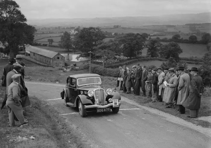 Framed Print : Triumph saloon of KN Smith competing in the South Wales Auto Club Welsh Rally, 1937 Artist Framed Print : Triumph saloon of KN Smith competing in the South Wales Auto Club Welsh Rally, 1937 Artist