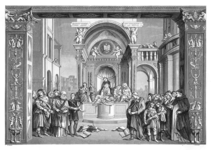 Framed Print : Triumph of St Thomas Aquinas over the Heretics, 1489-1491 (1870). Artist: Perrichon Framed Print : Triumph of St Thomas Aquinas over the Heretics, 1489-1491 (1870). Artist: Perrichon