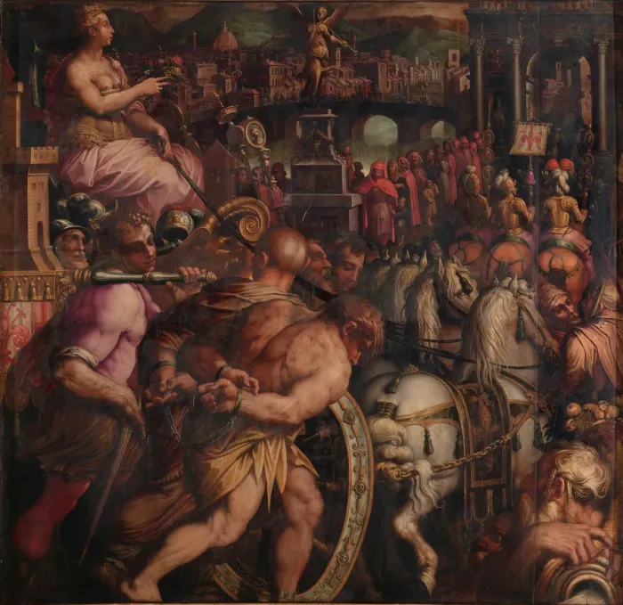 Framed Print : Triumph after the victory of Pisa, 1563-1565. Artist: Vasari, Giorgio (1511-1574) Framed Print : Triumph after the victory of Pisa, 1563-1565. Artist: Vasari, Giorgio (1511-1574)