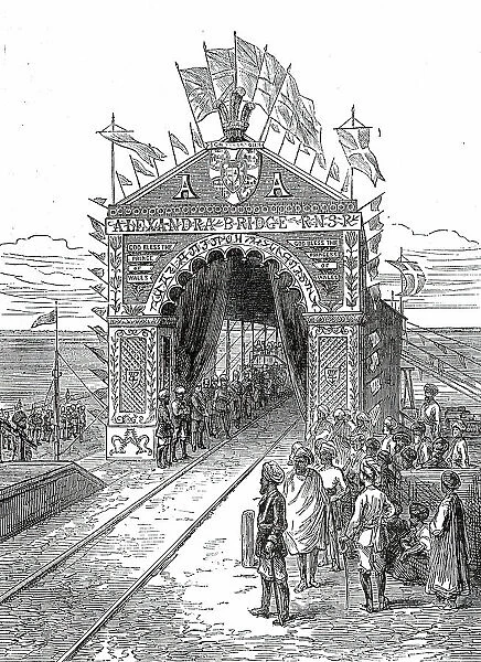 Triumphal Arch on the Alexandra Railway Bridge at Wuzeerabad...1876. Creator: Unknown