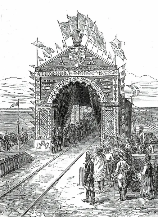 Framed Print : Triumphal Arch on the Alexandra Railway Bridge at Wuzeerabad...1876. Creator: Unknown Framed Print : Triumphal Arch on the Alexandra Railway Bridge at Wuzeerabad...1876. Creator: Unknown