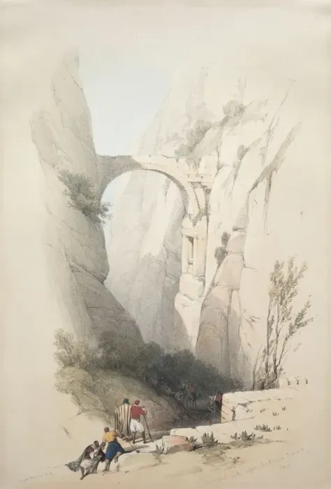 Framed Print : Triumphal Arch Crossing the Ravine Leading to Petra, 1839. Creator: David Roberts (British Framed Print : Triumphal Arch Crossing the Ravine Leading to Petra, 1839. Creator: David Roberts (British