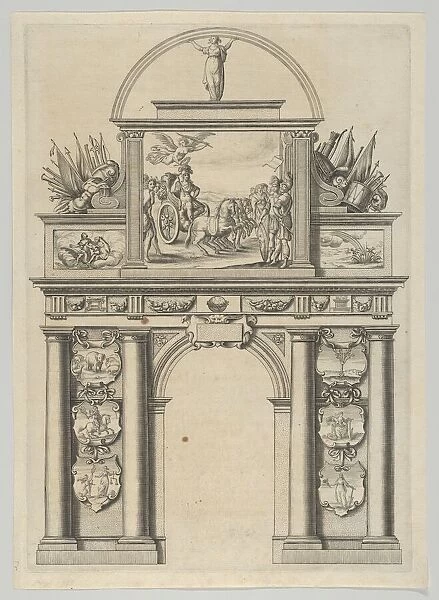 Triumphal arch, from Eloges et discours sur la triomphante reception du Roy en sa ville d... 1629. Creator: Melchior Tavernier