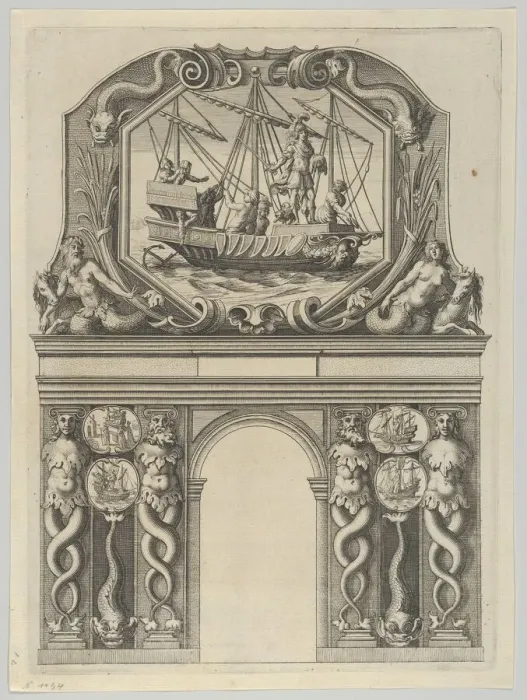 Framed Print : Triumphal arch, from Eloges et discours sur la triomphante reception du Roy en sa ville d... 1629. Creator: Melchior Tavernier Framed Print : Triumphal arch, from Eloges et discours sur la triomphante reception du Roy en sa ville d... 1629. Creator: Melchior Tavernier
