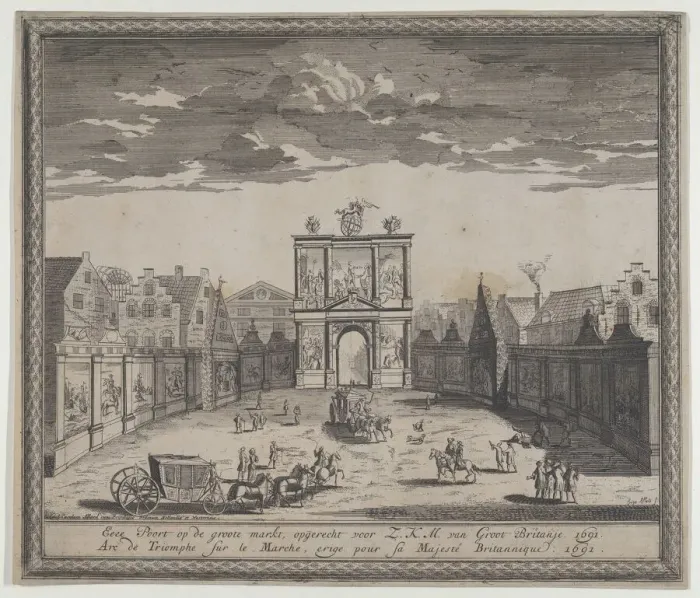 Framed Print : Triumphal arch erected in celebration of the entry of King William III, 1691. Creator: Hugo Allard Framed Print : Triumphal arch erected in celebration of the entry of King William III, 1691. Creator: Hugo Allard