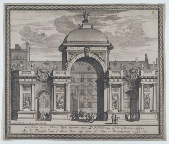 Framed Print : Triumphal arch erected in celebration of the entry of King William III, 1691. Creator: Jan van den Aveelen Framed Print : Triumphal arch erected in celebration of the entry of King William III, 1691. Creator: Jan van den Aveelen