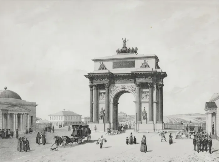 Framed Print : The Triumphal Arch at the Tver Gates in Moscow, 1840s Framed Print : The Triumphal Arch at the Tver Gates in Moscow, 1840s