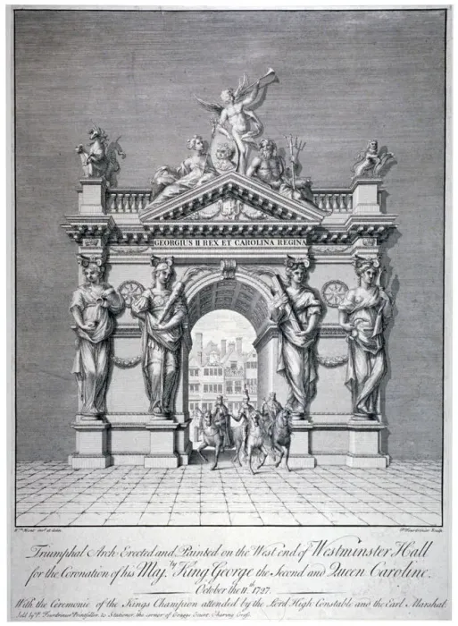 Framed Print : Triumphal arch on the west end of Westminster Hall, London, 1727 Framed Print : Triumphal arch on the west end of Westminster Hall, London, 1727